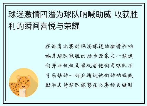 球迷激情四溢为球队呐喊助威 收获胜利的瞬间喜悦与荣耀