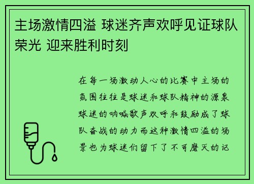 主场激情四溢 球迷齐声欢呼见证球队荣光 迎来胜利时刻