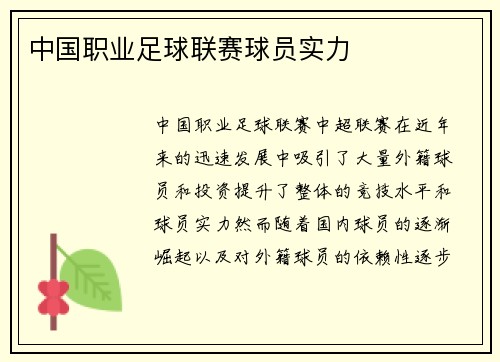 中国职业足球联赛球员实力